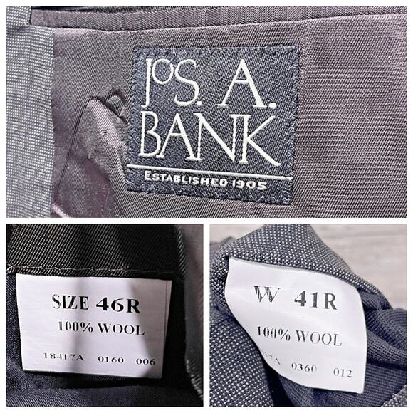 Jos A Bank Wool Two Button Suit Gray Birdseye Mens 46R Jacket 40W Pleated Pants - Picture 14 of 14